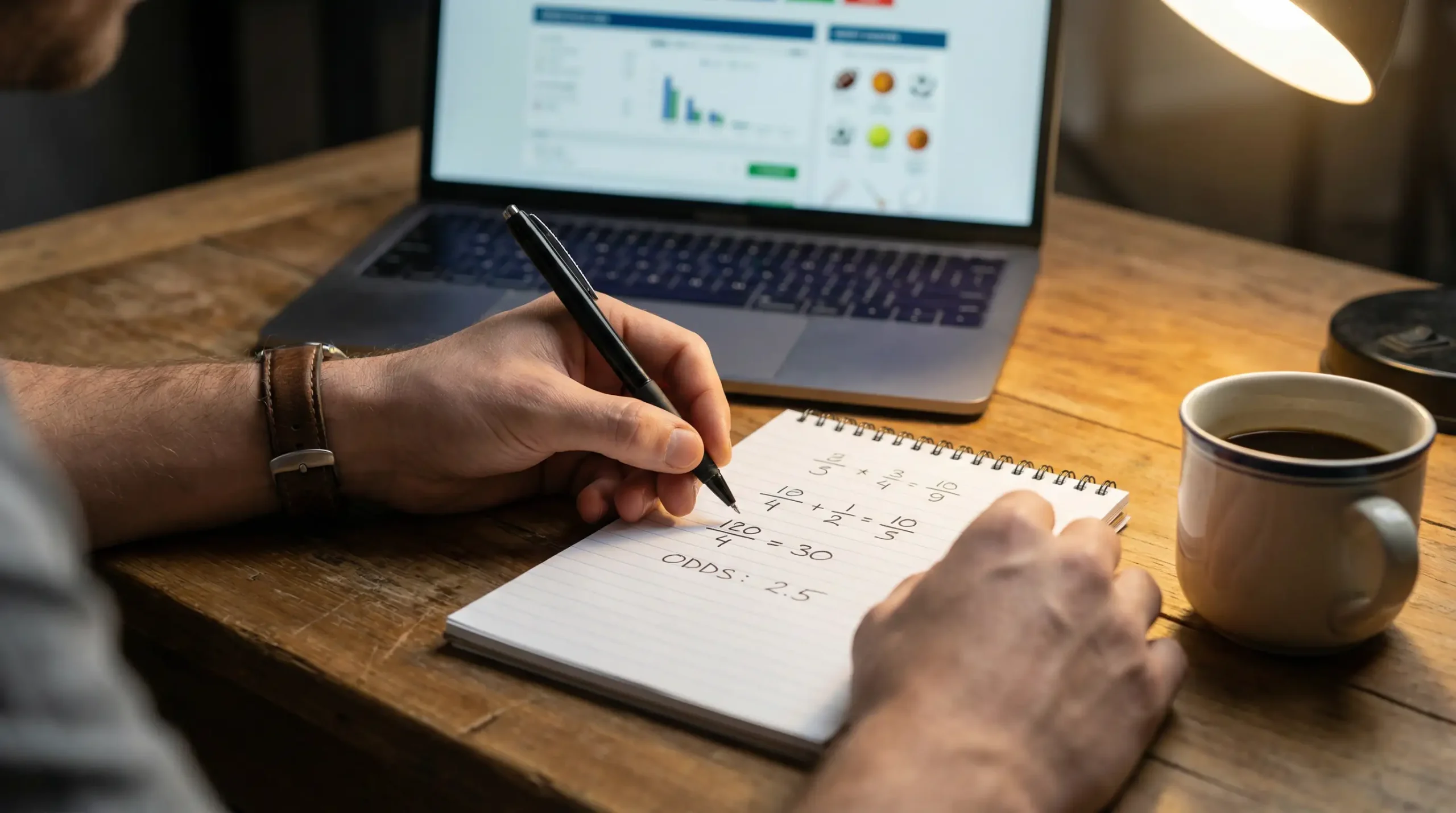 Voetbal odds berekenen - persoon analyseert quoteringen op papier