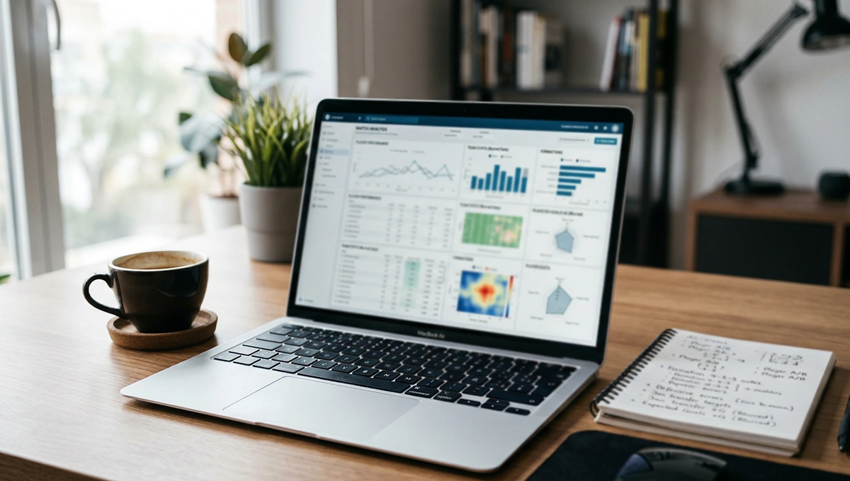 Voetbal statistieken - laptop met data grafieken en analyses