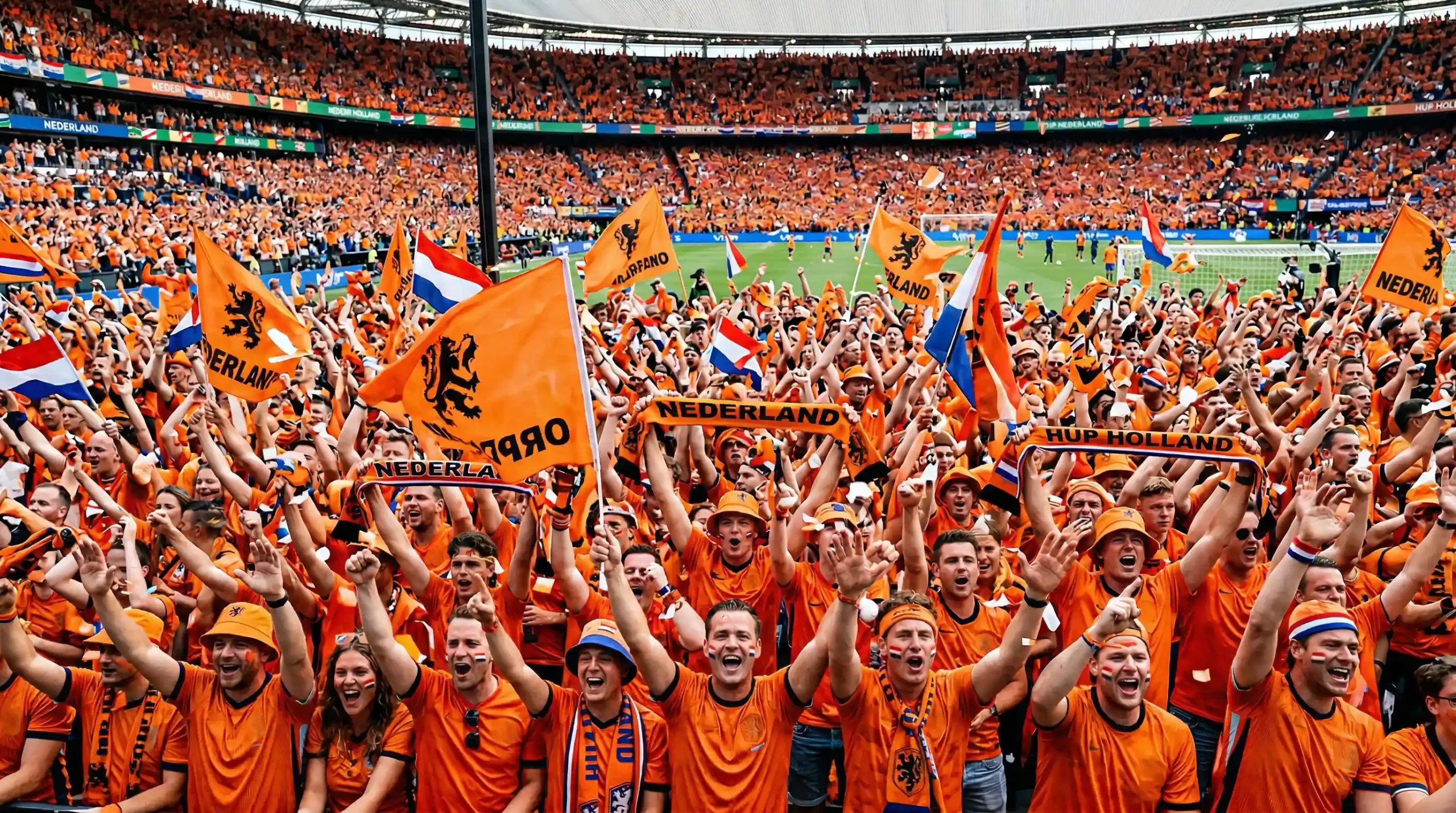 Wedden op Nederlands Elftal - Oranje supporters met vlaggen